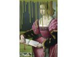 Acrylglasbild QUEENCE "Frau mit Buch und Farbklecks", grün (farbe bild(er): grün), B:100cm H:150cm T:2,4cm, Bilder, Acrylglasbild, Fine Art-Print in Galeriequalität