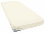 Spannbettlaken PRIMERA "Mako-Feinjersey Spannbetttuch", beige (ecru), L:200cm, Mako-Jersey, Obermaterial: 100% Baumwolle, Bettlaken, Spannbettlaken, Geeignet für Standardmatratzen bis 22 cm, 100% Baumwolle