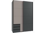 Schwebetürenschrank WIMEX "Emden", grau (saharagrau, grafit), B:135cm H:198cm T:64cm, Schränke, Schwebetürenschrank, Mit Außenschubkästen