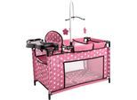 Puppenbett BAYER "Multibett", rosa (sterne altrosa), Puppenmöbel, KinderB:32cm H:72cm T:68cm, Kunststoff, Metall, Stoff, Puppenbett, mit integriertem Hochstuhl, Wickelablage und Mobile, B:32cm H:72cm T:68cm