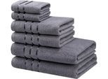 Handtuch Set BRUNO BANANI "Clement, Duschtücher, Handtücher, Seiftücher", grau, Obermaterial: 100% Baumwolle, Handtuch-Sets, Handtuch Set, mit dezent glänzender Streifenbordüre, einfarbig, aus 100% Baumwolle