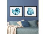 Bild QUEENCE "Corry", blau (farbe rahmen: schwarz, farbe bild(er): blau), B:50cm H:40cm, Acrylglas, Holz, Papier, Bilder, Bild, HD Premium Poster-Druck inkl. Holzrahmen