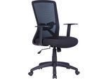 Bürostuhl BYLIVING "Long", schwarz (schwarz, schwarz, schwarz), Webstoff, 100% Polyester, Stühle, Bürostuhl, Mesh-Webstoff in schwarz, Wippmechanik mit Härtegradeinstellung