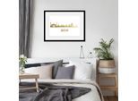 Bild QUEENCE "Berlin Skyline GOLD", gold (farbe rahmen: schwarz, farbe bild(er): goldfarben), B:70cm H:50cm, Acrylglas, Holz, Papier, Bilder, Bild, HD Premium Poster-Druck inkl. Holzrahmen