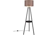 REALITY LEUCHTEN Stehlampe "COLETTE, Stehleuchte Dreibein mit Ablagefläche exkl 1xE27 max 60W", schwarz (schwarz matt taupe), 1, Ø 57cm H: 152,5cm, 1 Stk., Leuchten, Stehleuchte Ø 57cm mit Fußschalter moderne Farbkombination innen gold, Stehlampe