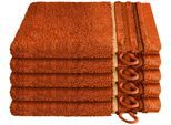 Waschhandschuh SCHIESSER "Skyline Color aus 100 % Baumwolle mit eleganter Streifenbordüre", orange (terrakotta), B:16cm L:22cm, Frottier, Handtücher, Waschhandschuh, MADE IN GREEN by OEKO-TEX