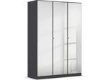 Drehtürenschrank RAUCH "Reflect", grau (graumetallic), B:136cm H:197cm T:54cm, Holzwerkstoff, Schränke, Drehtürenschrank, mit Spiegelfront, inkl. praktischer Inneneinteilung und Stoffboxen-Set