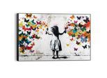 Wandbild REINDERS "Wolke von Schmetterlingen", bunt (farbe bild(er): mehrfarbig), B:90cm H:60cm T:3cm, Bilder, Wandbild, Kinderzimmer - Mädchen - Mehrfarbig - MDF - Street Art - 90x60 cm