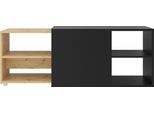 TV-Board FMD "Slide", schwarz (schwarz perl, artisan eiche), B:129cm H:49,2cm T:39,9cm, Sideboards, TV-Board, 1 oder 2 Auszüge, mit Rollen, ausziehbar auf ca. 129 bzw. 195 cm