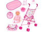 Puppenbuggy BAYER "Set mit Puppe", rosa (rosa einhorn), Puppenwagen, KinderB:46cm H:57cm T:26cm, Puppenbuggy, B:46cm H:57cm T:26cm