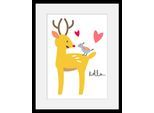 Bild HOME AFFAIRE "Hirsch", gelb (farbe rahmen: schwarz, farbe bild(er): gelb), B:30cm H:40cm T:2,4cm, Acrylglas, Holz, Papier, Bilder, Bild, HD Premium Poster-Druck inkl. Holzrahmen
