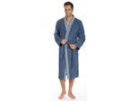 Herrenbademantel EGERIA "Bruno, ideal für Sauna & Spa, Hotelbademantel, Morgenmantel" Gr. L, blau, L:125cm, Walkfrottee, Hausmäntel, Herrenbademantel, Kimono mit Streifenbordüre, 100% Baumwolle