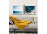 Bild QUEENCE "Ocean", blau (farbe rahmen: schwarz, farbe bild(er): blau), B:50cm H:40cm, Acrylglas, Holz, Papier, Bilder, Bild, HD Premium Poster-Druck inkl. Holzrahmen