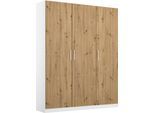 Drehtürenschrank RAUCH "Kleiderschrank Schrank Garderobe Wäscheschrank COSMO", weiß (alpinweiß, eiche artisan), B:136cm H:197cm T:54cm, Holzwerkstoff, Schränke, Drehtürenschrank, mit zusätzlichen Einlegeböden, Metallgriffe in Weiß MADE IN GERMANY