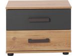 Nachtschrank WIMEX "Malmoe, Nachttisch 52x38x40cm, 2 Schubladen", grau (plankeneiche, graphit), B:52cm H:40cm T:38cm, Kunststoff, Schränke, Nachtschrank, einzeln oder im praktischen 2er Set, rusikaler look, Industrial Design