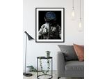 Bild QUEENCE "Astronaut", blau (farbe rahmen: schwarz, farbe bild(er): blau), B:50cm H:70cm, Acrylglas, Holz, Papier, Bilder, Bild, HD Premium Poster-Druck inkl. Holzrahmen