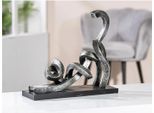 Tierfigur CASABLANCA BY GILDE "Katze "Stretching" auf Base", silber (silberfarben), B:31,5cm H:29cm T:10cm, Kunstharz, Dekofiguren, Tierfigur