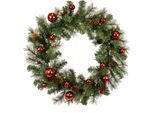 Kunstkranz I.GE.A. "LED-Weihnachtskranz künstlich", grün (grün, rot), B:60cm H:14cm L:60cm, Kunststoff, Kunstpflanzen, Kunstkranz, Tannenkranz Kugeln/Zapfen Adventskranz Türkranz Weihnachtsdeko