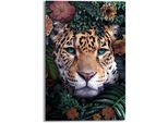 Wandbild REINDERS "Wandbild Leopard Blumenkranz - Jungle - Farbenfroh", bunt (farbe bild(er): mehrfarbig), B:60cm H:90cm, MDF, Bilder, Wandbild