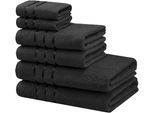 Handtuch Set BRUNO BANANI "Clement, Duschtücher, Handtücher, Seiftücher", grau (anthrazit), Obermaterial: 100% Baumwolle, Handtuch-Sets, Handtuch Set, mit dezent glänzender Streifenbordüre, einfarbig, aus 100% Baumwolle