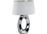 REALITY LEUCHTEN Schreibtischlampe "Taba", silber (silberfarben), 1, H: 52cm, 1 Stk., Leuchten, E27 Tischleuchte mit Keramikfuß und weiß-silberfarbigem Stoffschirm, Schreibtischlampe