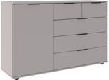 Kombikommode WIMEX "Tilburg, Sideboard 130x43x83cm, Made in Germany", grau (saharagrau), B:130cm H:83cm T:41cm, Holzwerkstoff, Sideboards, Kombikommode, mit schwarzen Metallgriffen, Stauraum hinter 1 Tür und in 5 Schubladen