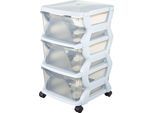 Rollwagen BISCHOF BAMA "Rolli", weiß (transparent, weiß), B:40cm H:62cm T:36cm, Kunststoff, Rollwagen, Rollwagen, 3 Boxen mit je 43,8 l Fassungsvermögen, Kunststoff