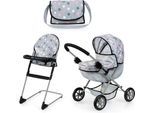 Puppenwagen BAYER "Cosy Set, grau", grau, Puppenwagen, KinderB:66cm H:37cm T:60cm, Kunststoff, Metall, Stoff, Puppenwagen, mit Puppenhochstuhl und Wickeltasche, B:66cm H:37cm T:60cm