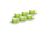 Tasse RITZENHOFF & BREKER "Espressotassen und -untertassen Doppio 80 ml 6er Set", grün, 12 tlg., Porzellan, Trinkgefäße, Tasse