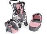 Kombi-Puppenwagen CHIC2000 "Emotion All In 3in1, Grau-Rosa", bunt (melange grau, rosa), Puppenwagen, KinderB:67cm H:77cm T:67cm, Kunststoff, Metall, Stoff, Kombi-Puppenwagen, inkl. Babywanne, Babyschale und Sportwagenaufsatz, B:67cm H:77cm T:67cm