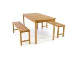 Garten-Essgruppe VCM "3-tlg. Sitzgruppe Garten Tisch Bank Holz Teak", braun, B:69cm, Obermaterial: 100% Holz Wood., Sitzmöbel-Sets, Garten-Essgruppe