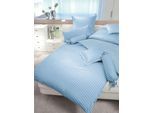 Kissenbezug JANINE "Modernclassic", blau (hellblau), B:80cm L:80cm, Mako-Satin, Obermaterial: 100% Baumwolle, Kissenbezüge, Kissenbezug, mit Streifen
