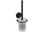 WC-Garnitur WENKO "Turbo-Loc Modell Bivio", schwarz, B:12cm H:34,5cm L:14cm, Aluminium, Glas, Reinigungsbürsten, WC-Garnitur, Wandhalter aus Aluminium ohne Bohren, Einsatz aus Glas, mit Klobürste