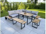 Garten-Essgruppe GARDEN PLEASURE "BELMIRA", grau (dunkelgrau, hellbraun, anthrazit, hellbraun, silberfarben), B:250cm H:69cm T:250cm, Aluminium, Kunststoff, Sitzmöbel-Sets, Garten-Essgruppe, inkl. Bequemer Rückenkissen