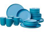 Kombiservice RITZENHOFF & BREKER "Geschirr-Set, Service Jasper", blau (aquablau), 16 Stk., Steinzeug, Geschirr-Sets, Kombiservice, im Scandic Style, 16 Teile, für 4 Personen
