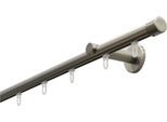 Gardinenstange GARDINIA "Set Isa 1-Lauf mit Innenlauf II", silber (edelstahl, optik), L:180cm Ø:2mm, Metall, Gardinenstangen, Gardinenstange, mit Bohren, Wandmontage, Metall, Komplettes Gardinenstangen-Set