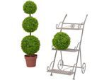 Blumenständer, grau, B:37cm H:82cm T:58cm, Metall, HOFMANN LIVING AND MORE, Pflanzgefäße, Blumenständer, Blumentreppe in Wagenform, antik grau