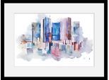 Bild QUEENCE "Stadt in Aquarellfarben", bunt (farbe rahmen: schwarz, farbe bild(er): bunt), B:60cm H:50cm, Acrylglas, Holz, Papier, Bilder, Bild, HD Premium Poster-Druck inkl. Holzrahmen