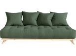 Daybett KARUP DESIGN "Senza, Sofa, mit Futonmatratze, minimalistisch, massives Kiefernholz", grün (olive grün, klarlackiert), B:200cm H:85cm L:90cm, Daybetten, Daybett, Handgefertigt, skandinavisches Design, vielseitig, schlichter Stil