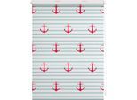Seitenzugrollo LICHTBLICK ORIGINAL "Rollo Klemmfix, ohne Bohren, Verdunkelung, Anker gestreift", bunt (türkis, rot, weiß), B:120cm H:150cm, Polyester, Rollos, Seitenzugrollo