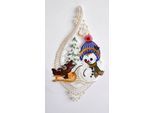 Fensterbild STICKEREIEN PLAUEN "Schneekind mit Hase", bunt, B:20cm H:37cm, Polyester, Fensterbilder, Fensterbild
