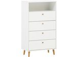 Kommode SCHILDMEYER "Bjarne, Breite 60 cm", weiß (mattweiß), B:60,2cm H:104,4cm T:33cm, Sideboards, Kommode, 4 Schubladen, Griffe und Möbelfüße aus Massivholz
