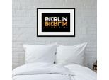 Bild QUEENCE "BERLIN IS CALLING", orange (farbe rahmen: schwarz, farbe bild(er): orange), B:70cm H:50cm, Acrylglas, Holz, Papier, Bilder, Bild, HD Premium Poster-Druck inkl. Holzrahmen