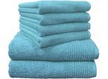 Handtuch Set DYCKHOFF "Brillant", blau (türkis), 6 Stk., Walkfrottee, Walkfrottee, Obermaterial: 100% Baumwolle, Handtuch-Sets, Handtuch Set, mit Streifenbordüre;4 Handtücher (50x100cm), 2 Duschtücher (70x140cm)