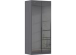 Drehtürenschrank OTTO HOME "Kleiderschrank Kleiderschränke Schrank Garderobe AGORDO mit Glasfront", grau (graumetallic, glas basalt), B:91cm H:229cm T:54cm, Holzwerkstoff, Schränke, Drehtürenschrank, mit Außenschubkästen, in 7 Breiten und 2 Höhen MADE IN GERMANY