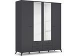 Drehtürenschrank RAUCH "Lucena", grau (graumetallic), B:185cm H:203cm T:54cm, Holzwerkstoff, Schränke, Drehtürenschrank, mit schräg ausgestellten Füßen im Monochrom-Stil, mit Spiegel