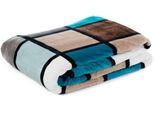 Wohndecke GÖZZE "Antigua", blau (aqua, taupe), B:150cm L:200cm, Polyester, Wohndecken, Wohndecke, mit modernem Karo, Kuscheldecke, 150x200 cm