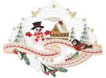 Fensterbild "Landschaft Schneemann" Gr. 1, bunt (apricot, goldfarben, rot), B:27cm H:21cm, Polyester, W. REUTER & SOHN - PLAUENER SPITZE, Fensterbilder, Fensterbild, Made in Germany