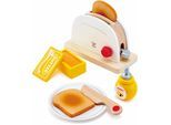 Kinder-Toaster HAPE "Pop-Up-Toaster-Set, 7-tlg.", gelb (natur, weiß, gelb), Spielzeug-Haushaltsgeräte, KinderB:18cm H:11,2cm T:18cm, Holz, Kinder-Toaster, aus Holz, B:18cm H:11,2cm T:18cm