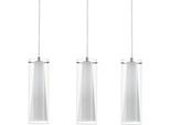 EGLO Hängeleuchte "PINTO Pendellampe, Stahl und Glas, Esstischlampe, E27, IP20, Lampe", weiß (chromfarben, weiß), 3, Leuchten, Hängeleuchte, L72,5 x H110 cm, chrom, 3X40W exkl., Esstischleuchte, Hängeleuchte